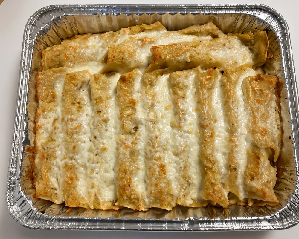 Chicken, cheese and veggie enchiladas from Tres Marias Mexican Food Market in Calgary, AB